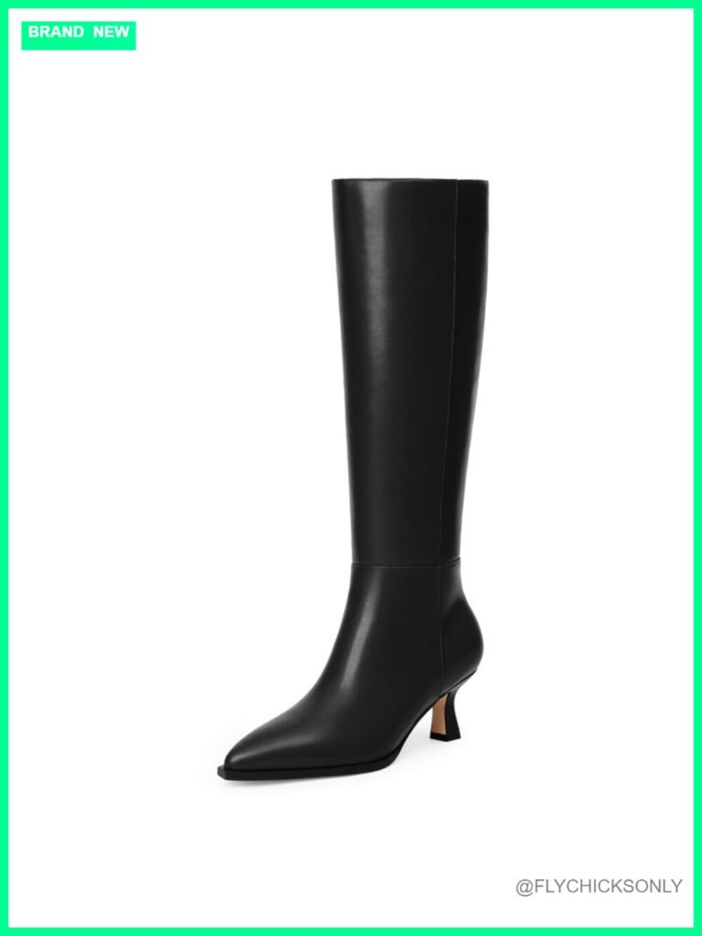 Kitten Heel Knee High Boots Pointed Toe Faux Leather Side Zip Womens